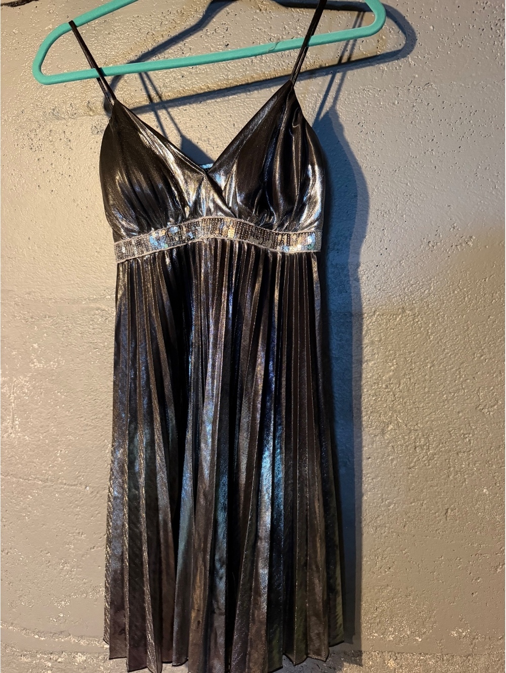 Taboo Metallic Black Spaghetti Strap Dress with Sequin Waistband Size M